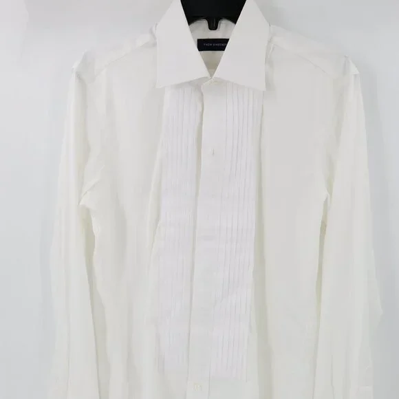 THOM SWEENEY tuxedo shirt mens M/L Cotton Duke of York Formal pleated bib white